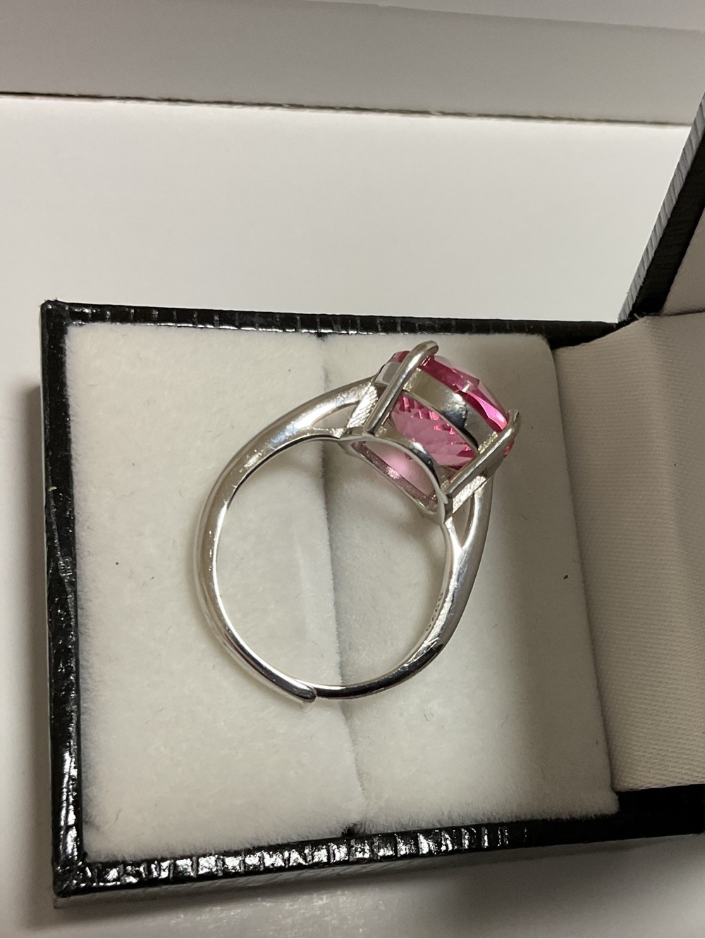 Sterling silver S925 Pink solitaire cut Zirconia Adjustable Ring - Picture 4 of 6